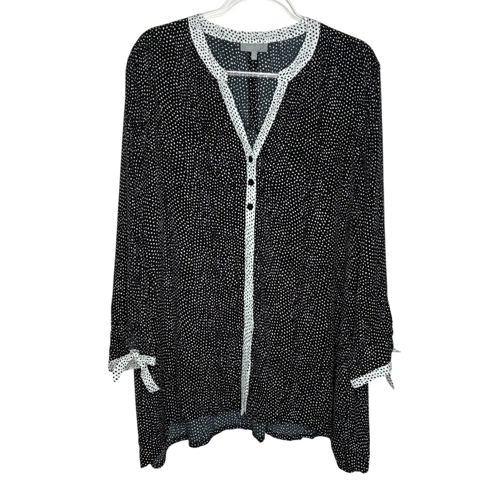 Habitat Clothes To Live In Womens XL Black White Polka Dot‎ Tunic Top Tie Cuff
